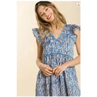 Umgee - Satin Mixed Print w/Short Ruffle Sleeve Dress - Large