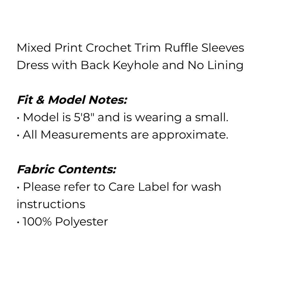 Mixed Print Crochet Trim Ruffle Sleeves Dress - Medium - Image 6