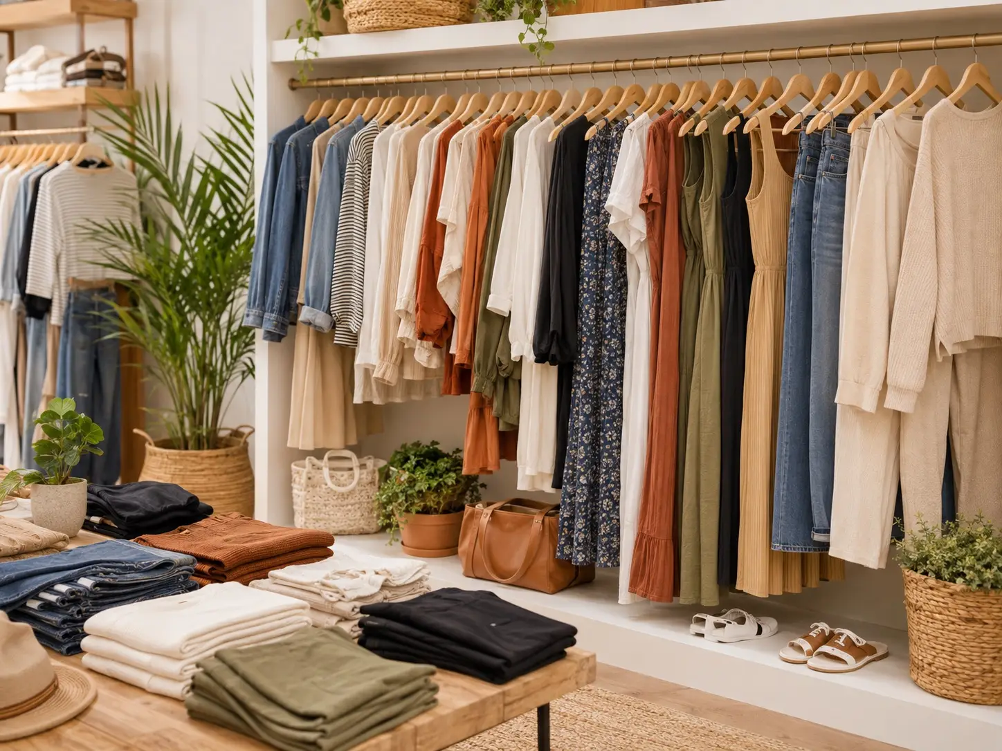 Women's boutique clothing laid out at Jersey Cove Shop