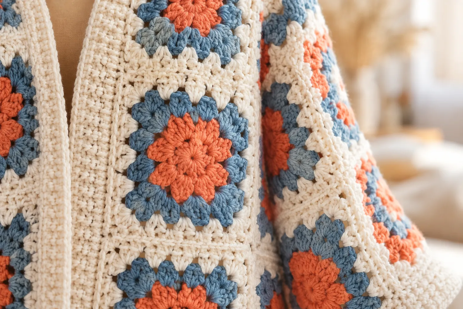 POL crochet granny square and boho print details at Jersey Cove Shop