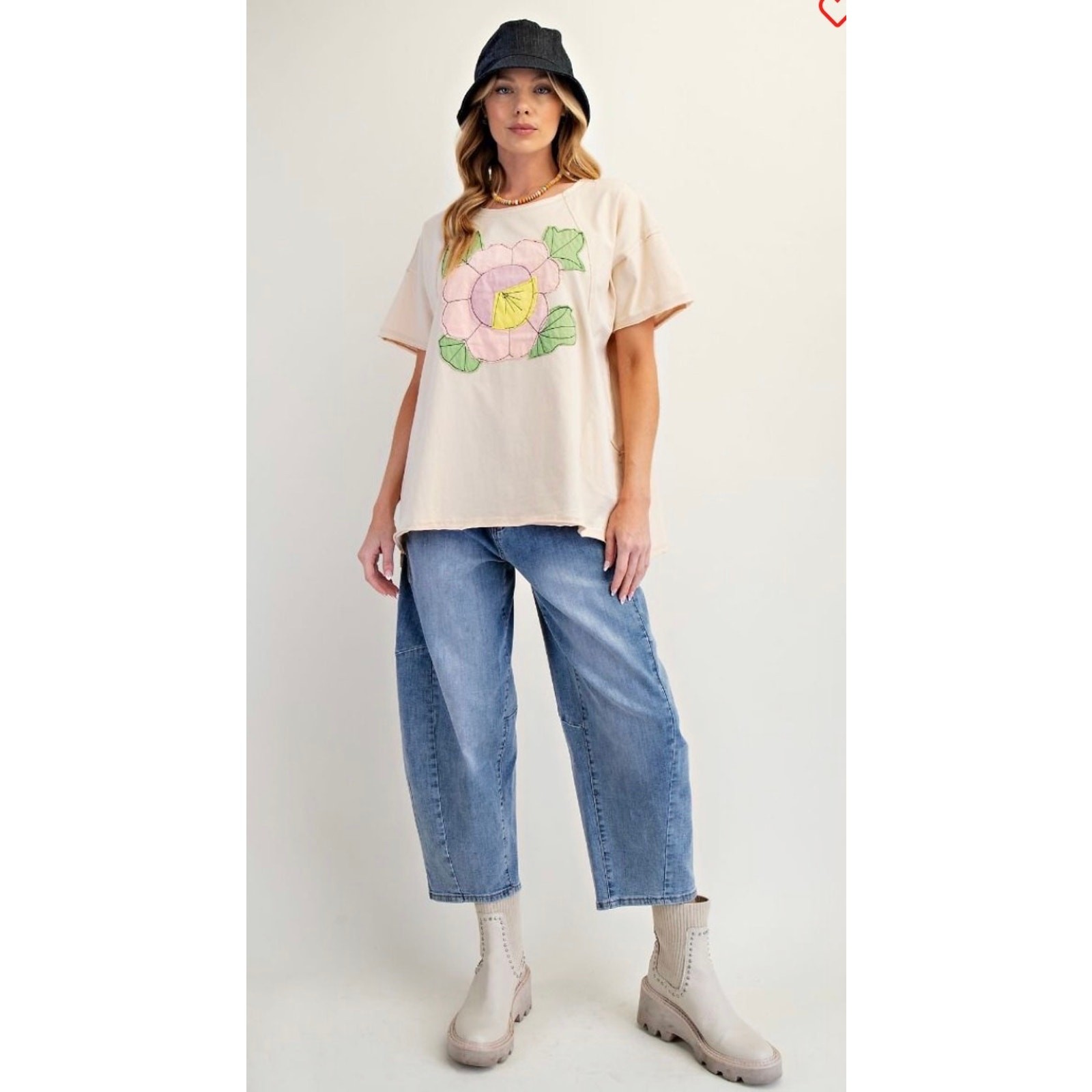 Easel - Flower Patch Mineral Washed Knit Top - Large - Image 4