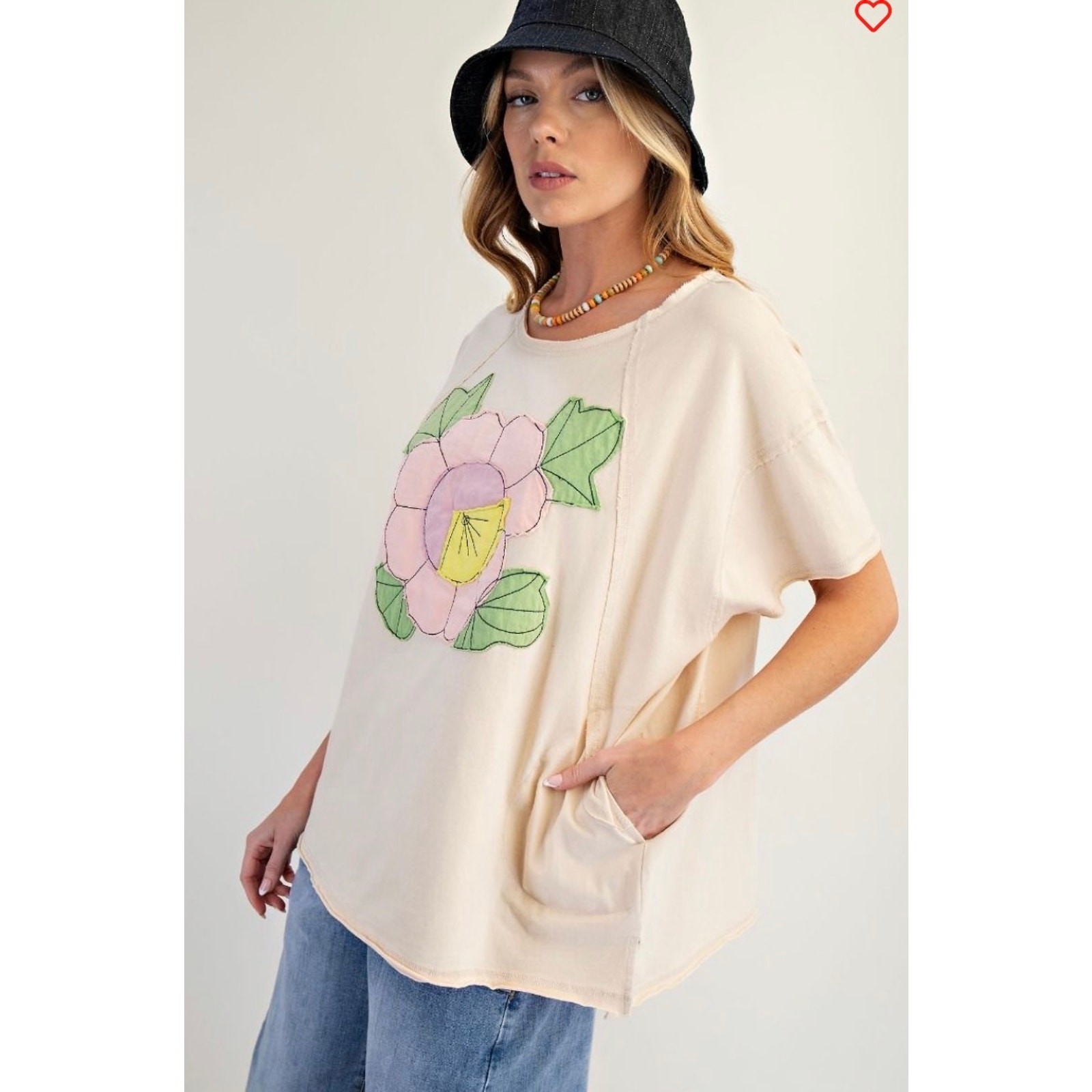 Easel - Flower Patch Mineral Washed Knit Top - Large - Image 5