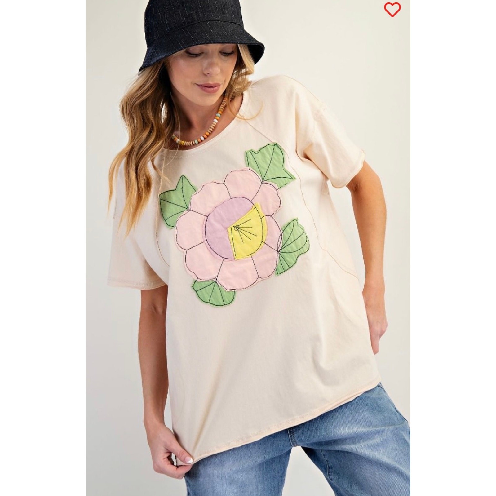 Easel - Flower Patch Mineral Washed Knit Top - Large