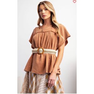 Easel - Mineral Washed Cotton Babydoll Top - Small