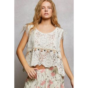 POL - Dangle Lace Flowy Fit Crochet Top - One Size