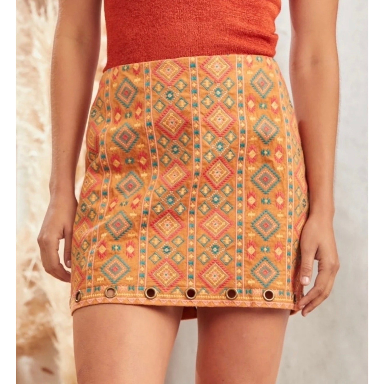 Savanna Jane - Southwestern Mini Skirt with Grommets - Medium - Image 3