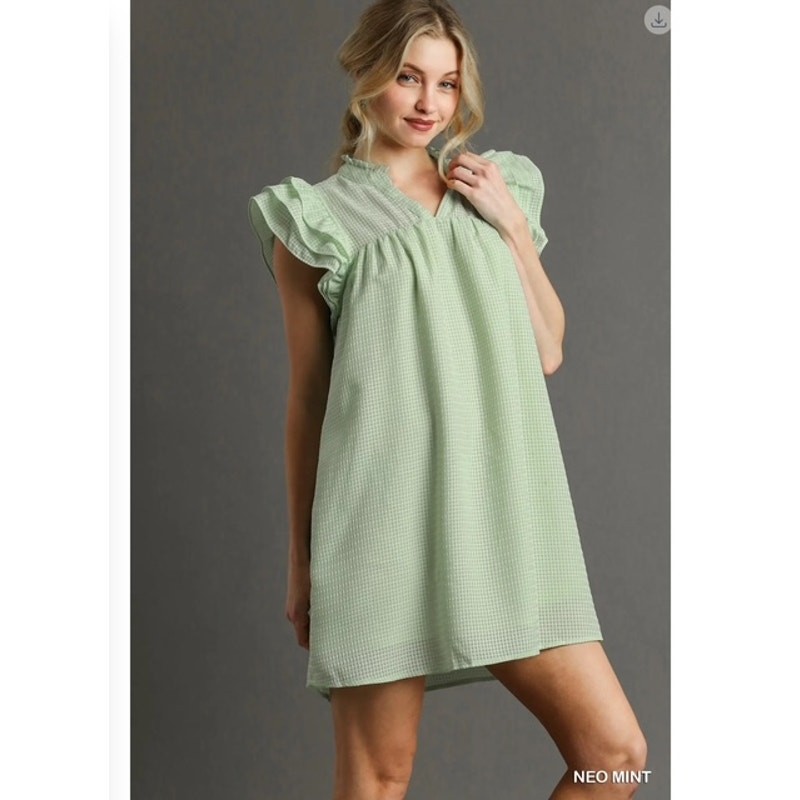 UMGEE - Layered Ruffle Sleeve Split Neck Dress - Small - Image 6