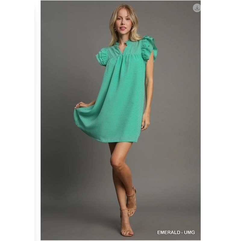 UMGEE - Layered Ruffle Sleeve Split Neck Dress - Small - Image 7
