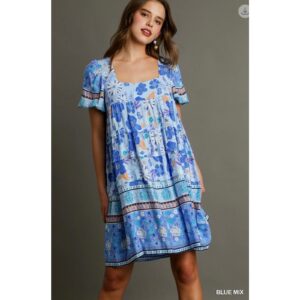 Umgee - Border Print Pin-Tuck Tiered Dress - Small
