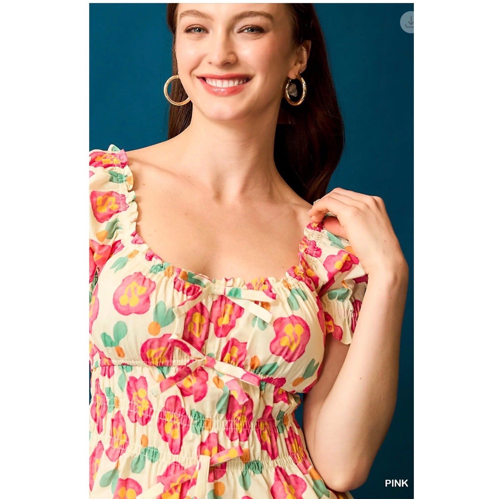 Umgee - Floral Smocked Peplum Blouse - MEDIUM - Image 3