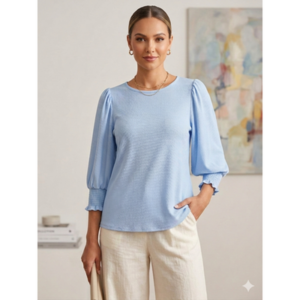 Vine & Love - Smocked Puff Sleeve Blouse - Large