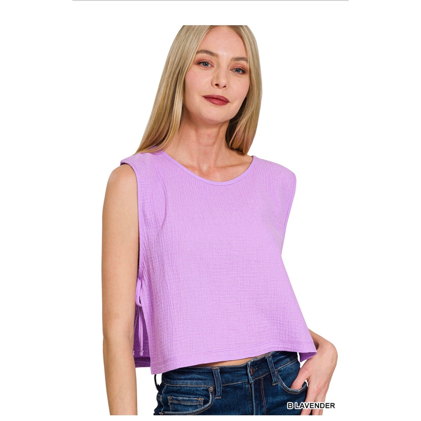 Zenana - Double Gauze Side Tie Sleeveless Top - Medium - Image 3