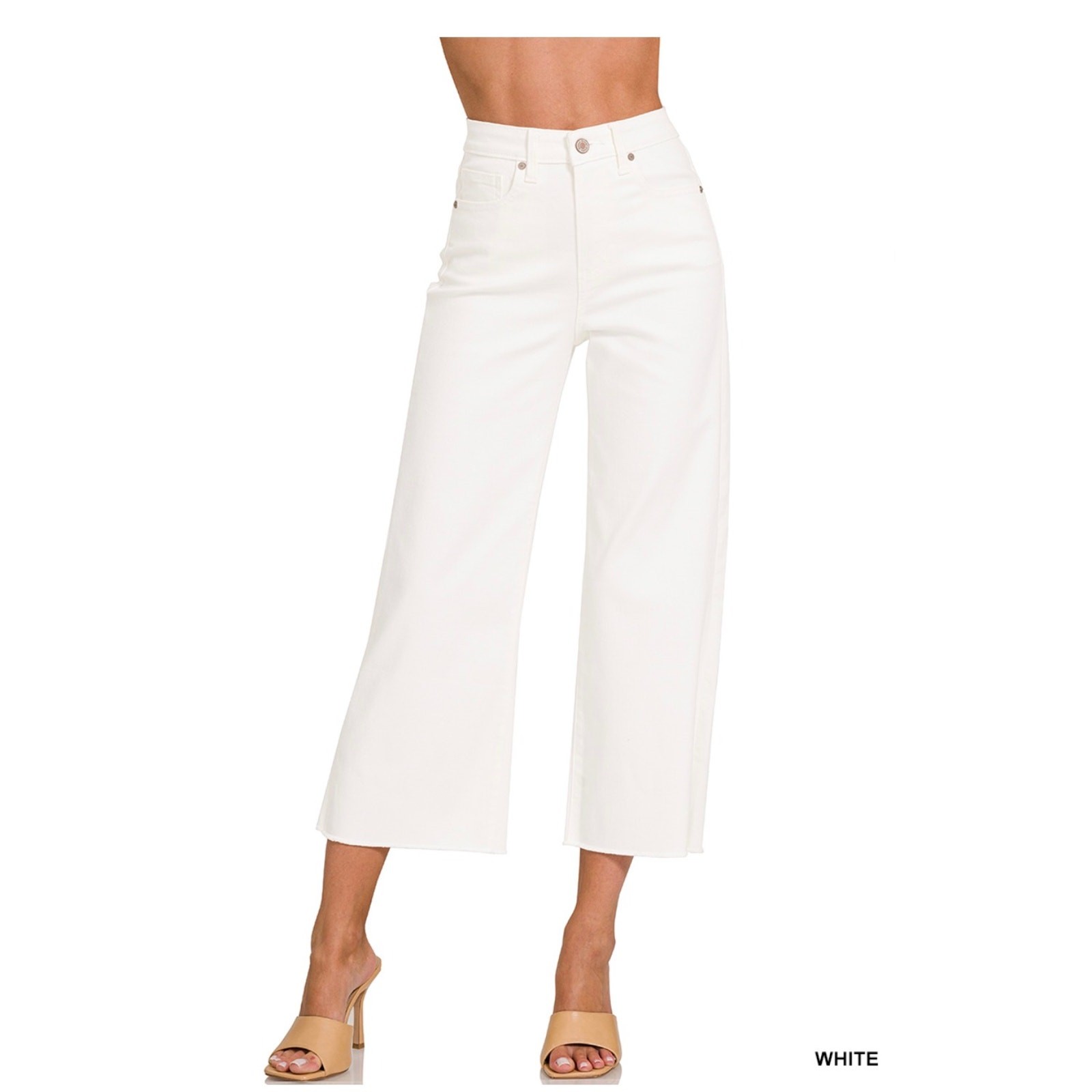 Zenana - High Rise Wide Leg Cropped White Denim - Size 29 - Image 3