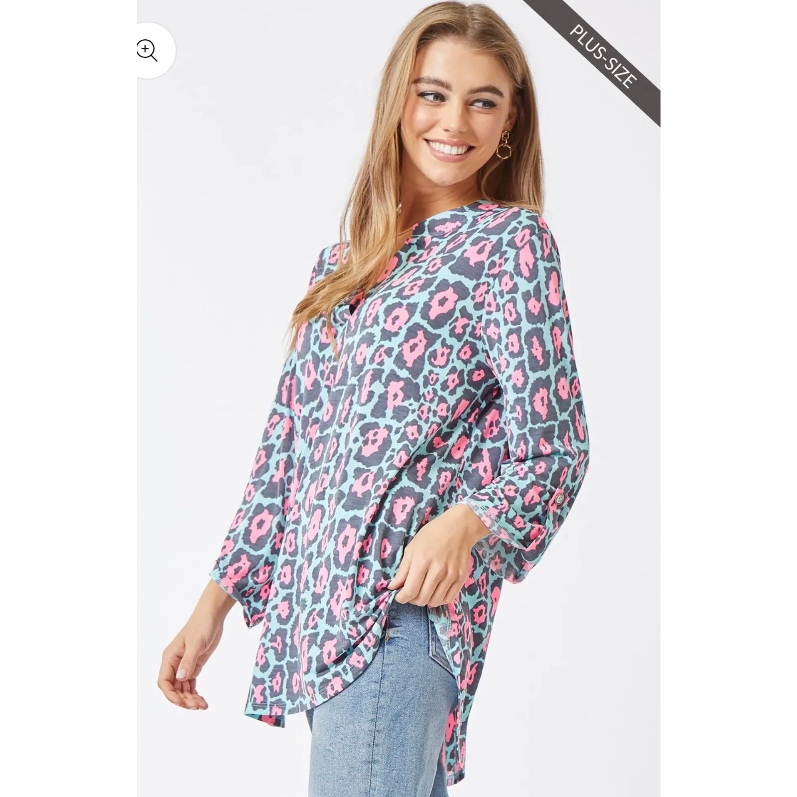 Dear Scarlett - Plus Size Animal Print Lizzy Top with Tab Sleeve - 2X - Image 3