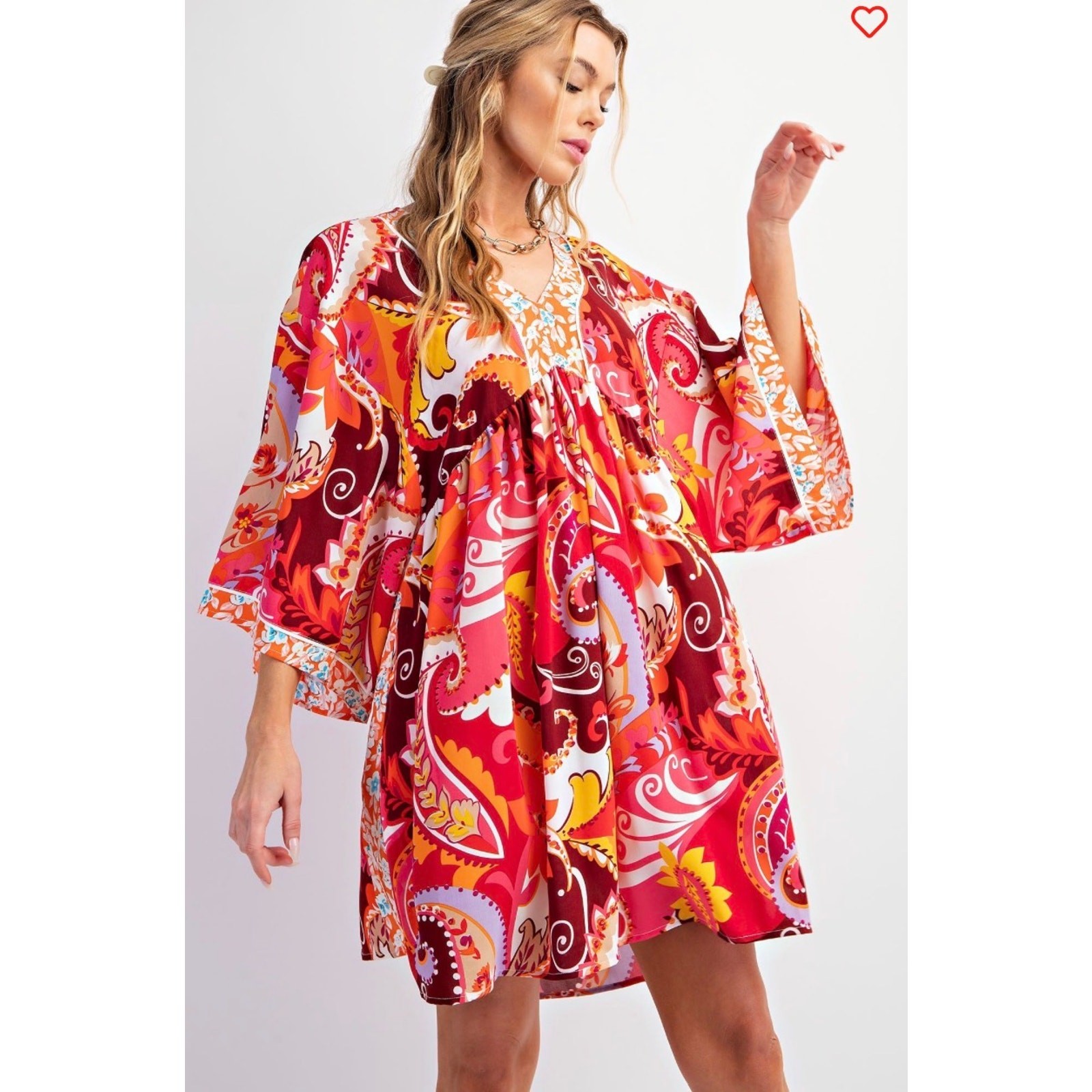 Easel - Printed Dobby Babydoll Dress - Large