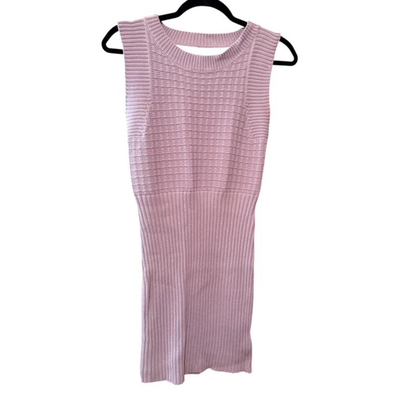Lumiere - Ribbed Knit Sleeveless Cutout Lilac Mini Dress - Large - Image 5
