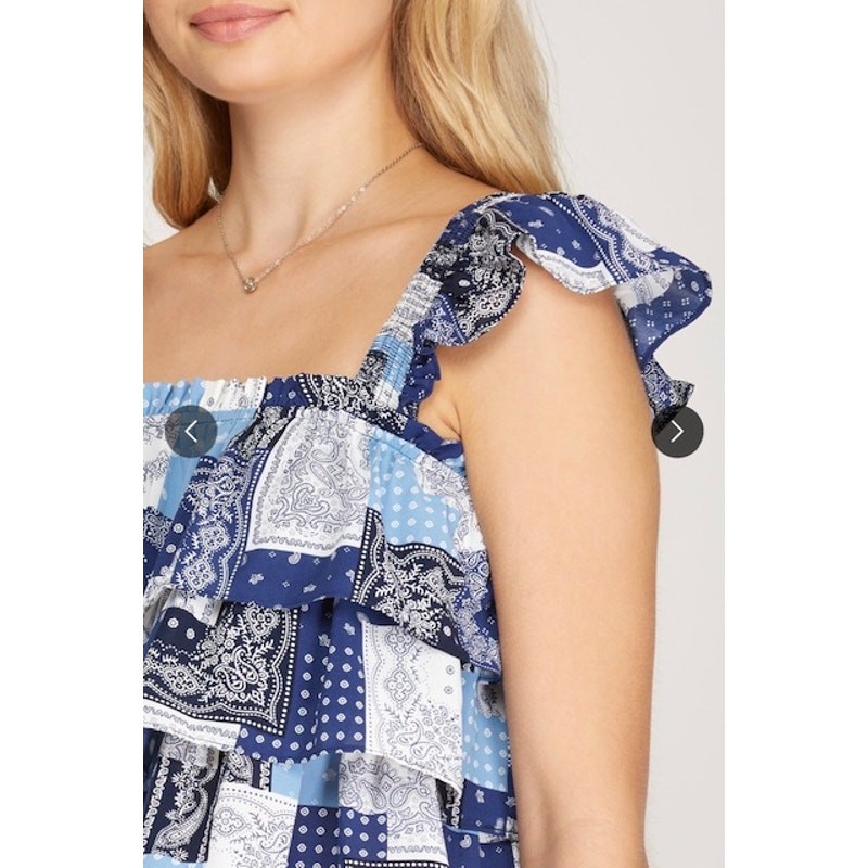 She + Sky - Ruffled Sleeve Handkerchief Printed Top - Small - Image 4