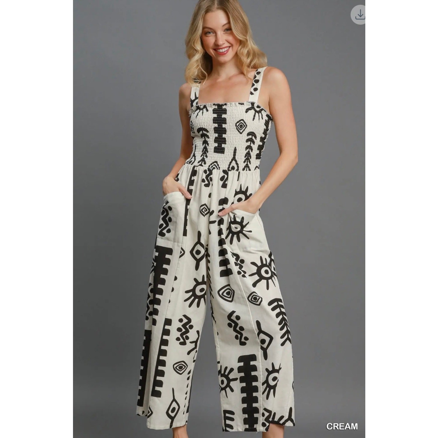 Umgee - Abstract Print Smocked Jumpsuit - Small - Image 3