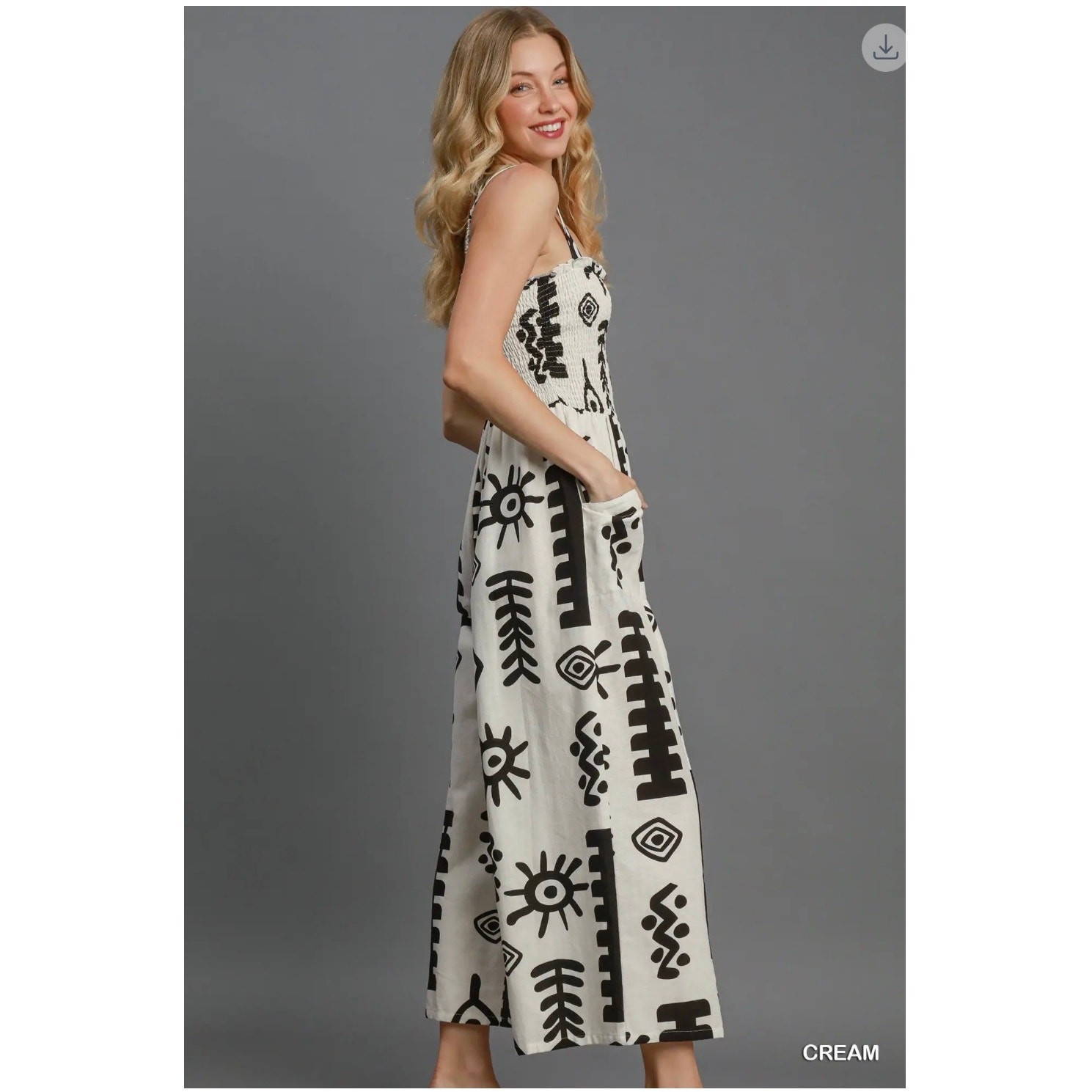 Umgee - Abstract Print Smocked Jumpsuit - Small - Image 4