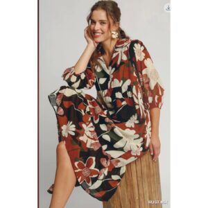 Umgee - Boho Floral Abstract Tiered Midi Dress - Large