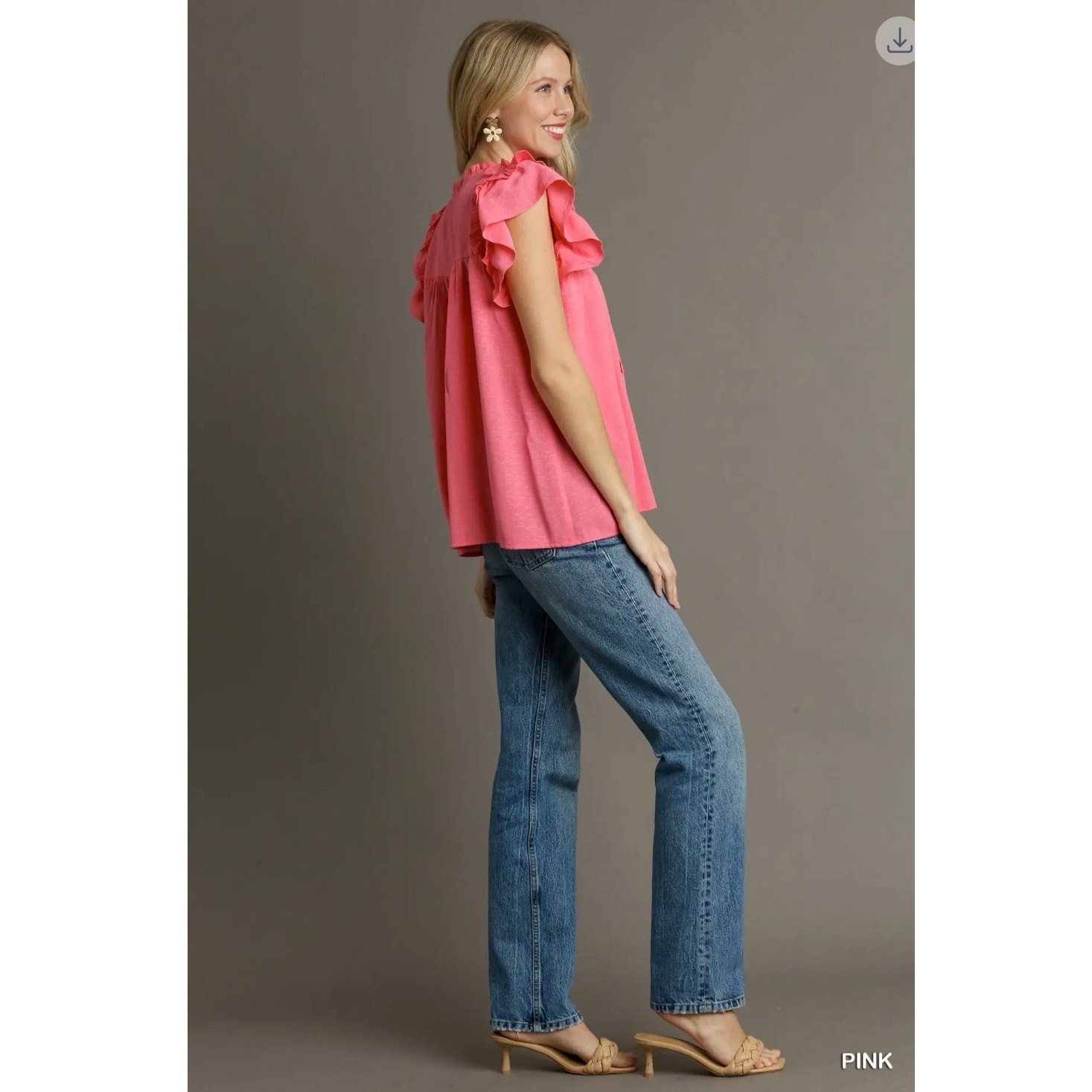 Umgee - Smocked Split Ruffle Neck with Flutter Sleeve Top - Small - Image 4