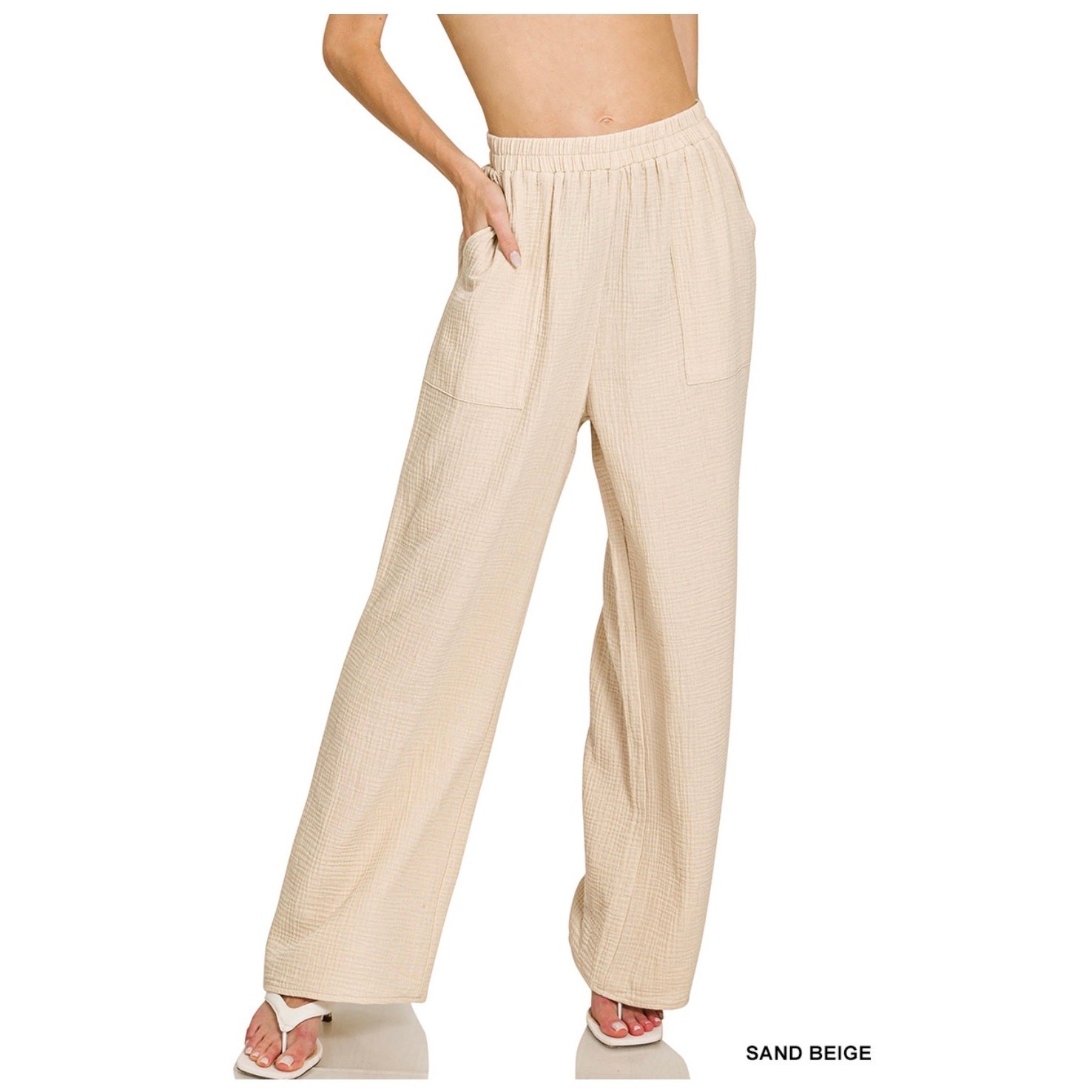 Zenana - Double Gauze Elastic Band Pants - Small - Image 3