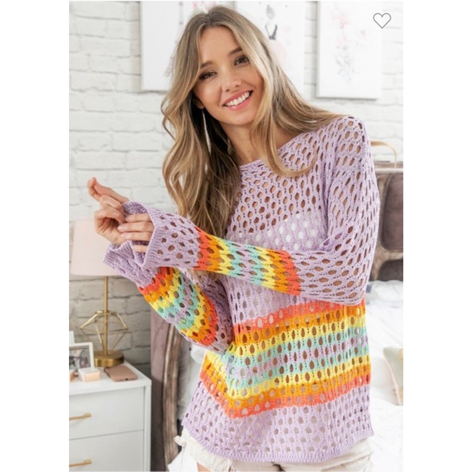 Bibi - Rainbow Stripe Hollow Out Crochet Top - Large - Image 4