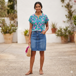 Dear Scarlett - Green Floral Lizzy Short Sleeve Tab Blouse - Medium