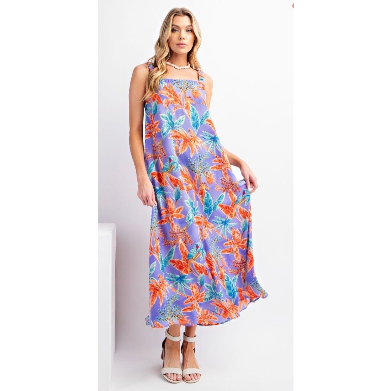 Easel - Tropical Print Mirabelle Satin Maxi Dress - Small - Image 4