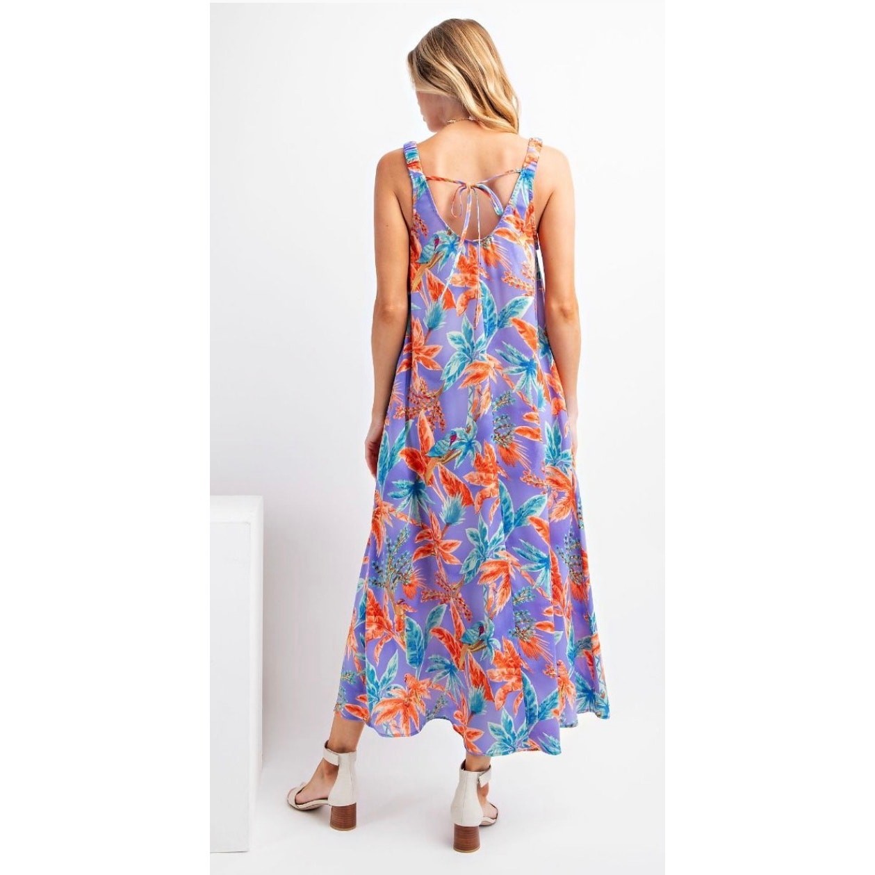 Easel - Tropical Print Mirabelle Satin Maxi Dress - Small - Image 5
