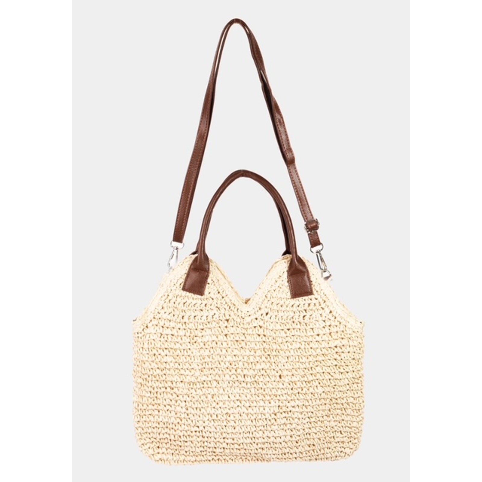 Leather Strap Straw Knit Shoulder Bag
