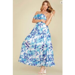 She + Sky - Ruffled Tube Floral Maxi Dress - Small