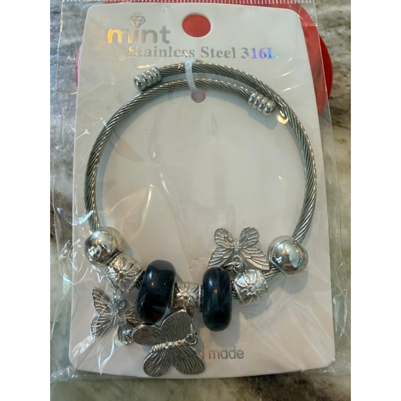 The "Montserratt" Flutter Charm Bracelet - Stainless Steel and Adjustable