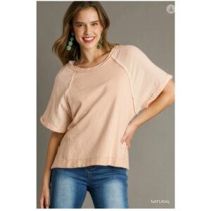 Umgee - Boxy Cut French Terry & Cotton Gauze Top - Small