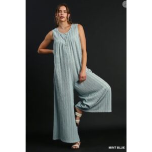 Umgee - Textured Knit Jumpsuit (Mint Blue) - Medium