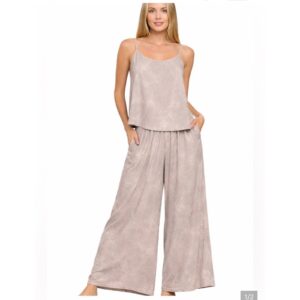 Zenana - Crinkled Wash Ash Mocha Cami & Pant Set w/Pocket - Small