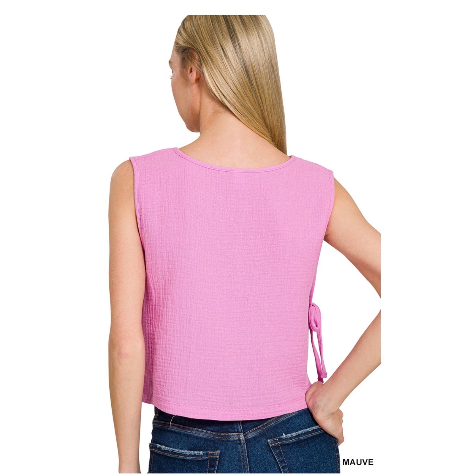Zenana - Double Gauze Side Tie Sleeveless Top - Large - Image 3
