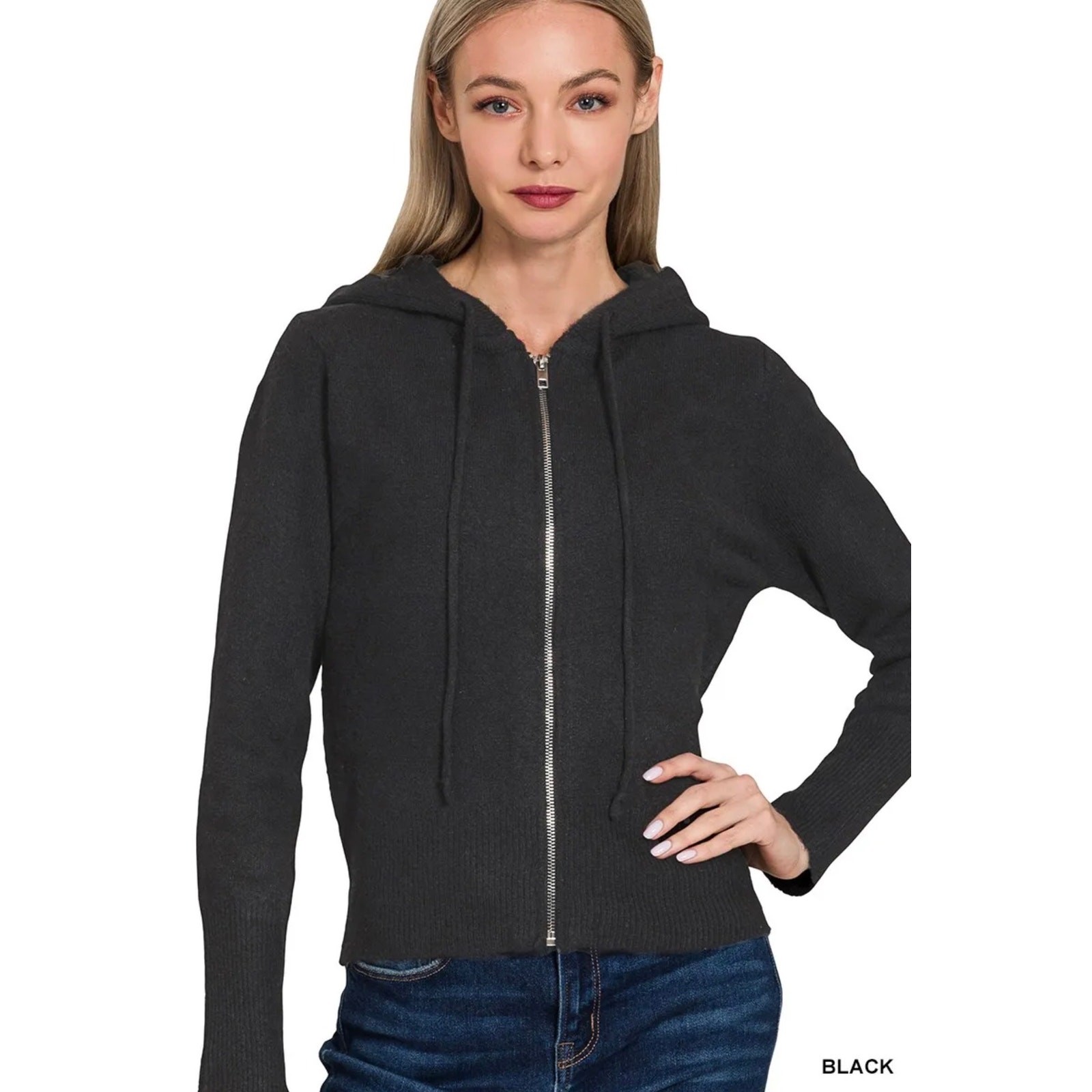 Zenana - Zip Up Hooded Cardigan - Small - Image 3
