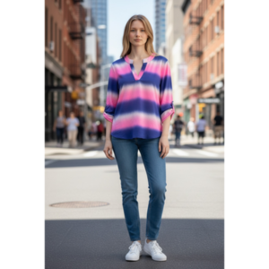 Dear Scarlett - Lizzy 3/4 Sleeve Blue Multi LIZ-C0065 - Large