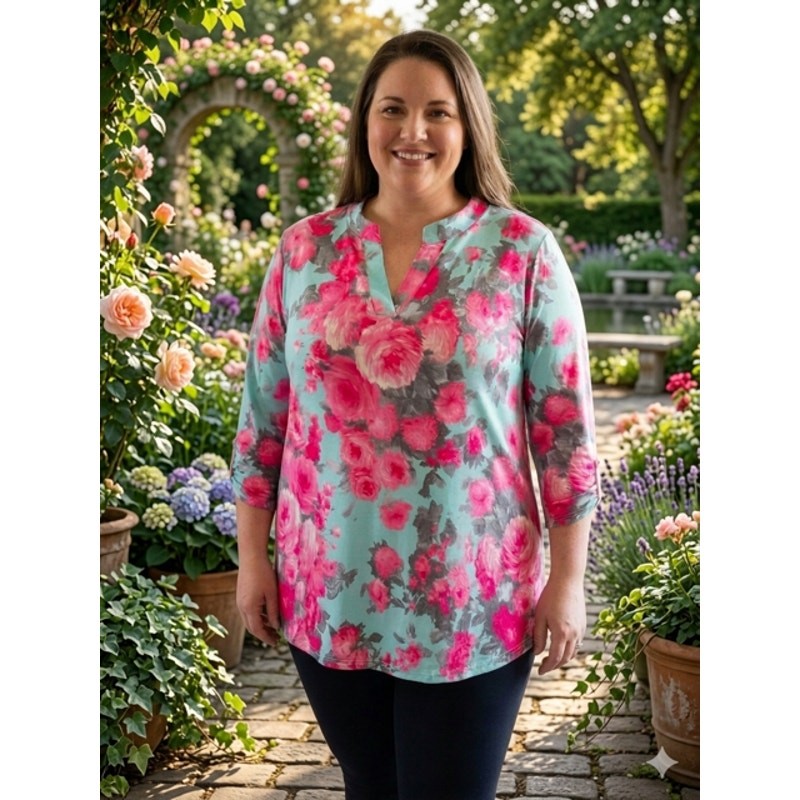 Dear Scarlett - Lizzy Mint Rose Floral 3/4 Length Tab Sleeve - XL - Image 3