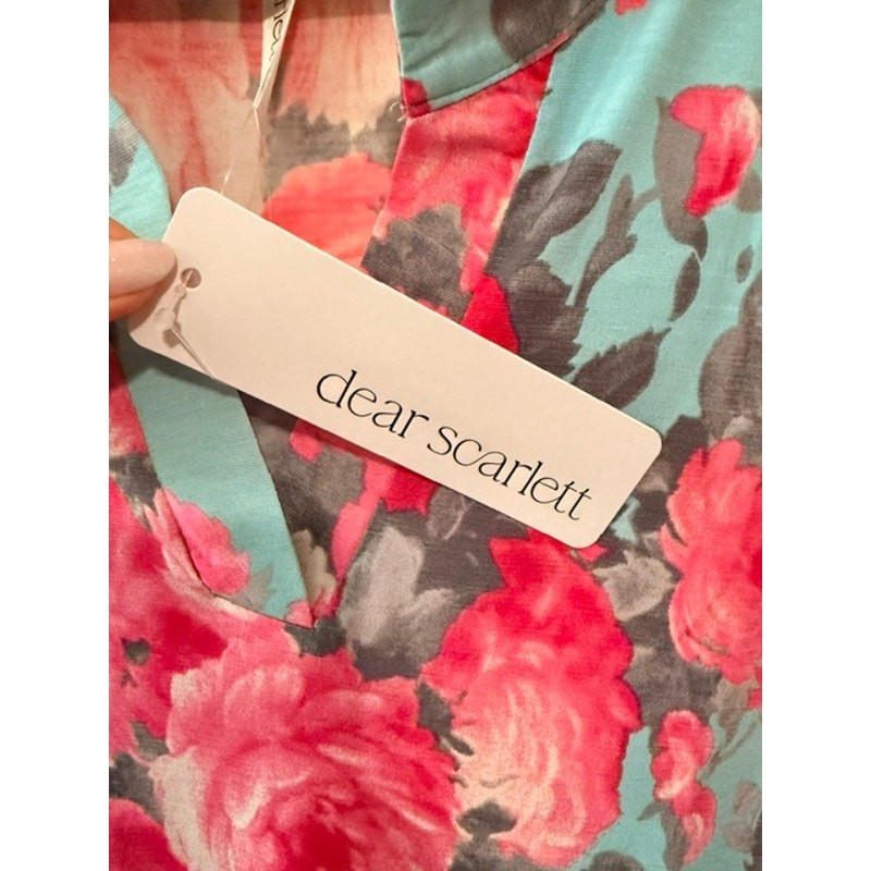 Dear Scarlett - Lizzy Mint Rose Floral 3/4 Length Tab Sleeve - XL - Image 4