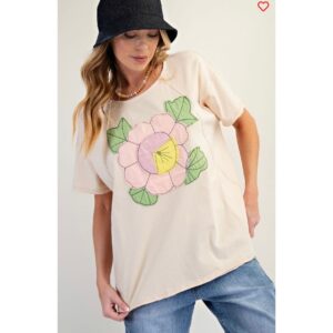 Easel - Flower Patch Mineral Washed Knit Top - Small
