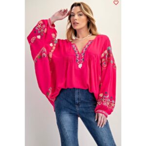 Easel - Poly Dobby Embroidered Top - Small