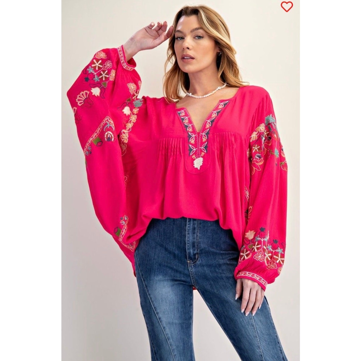 Easel - Poly Dobby Embroidered Top - Small