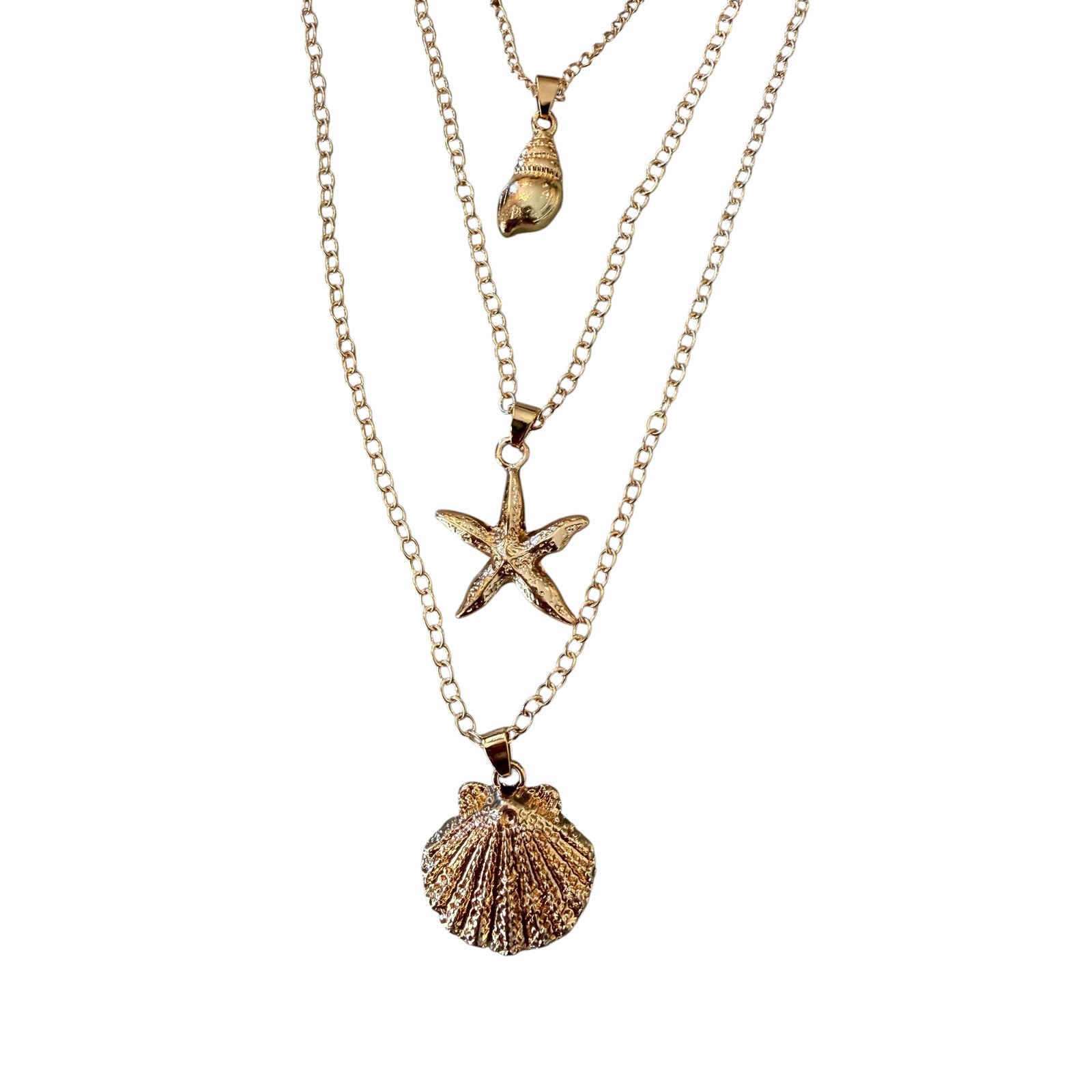 Golden Starfish and Seashell Dreams 3-Tier Necklace - Image 3