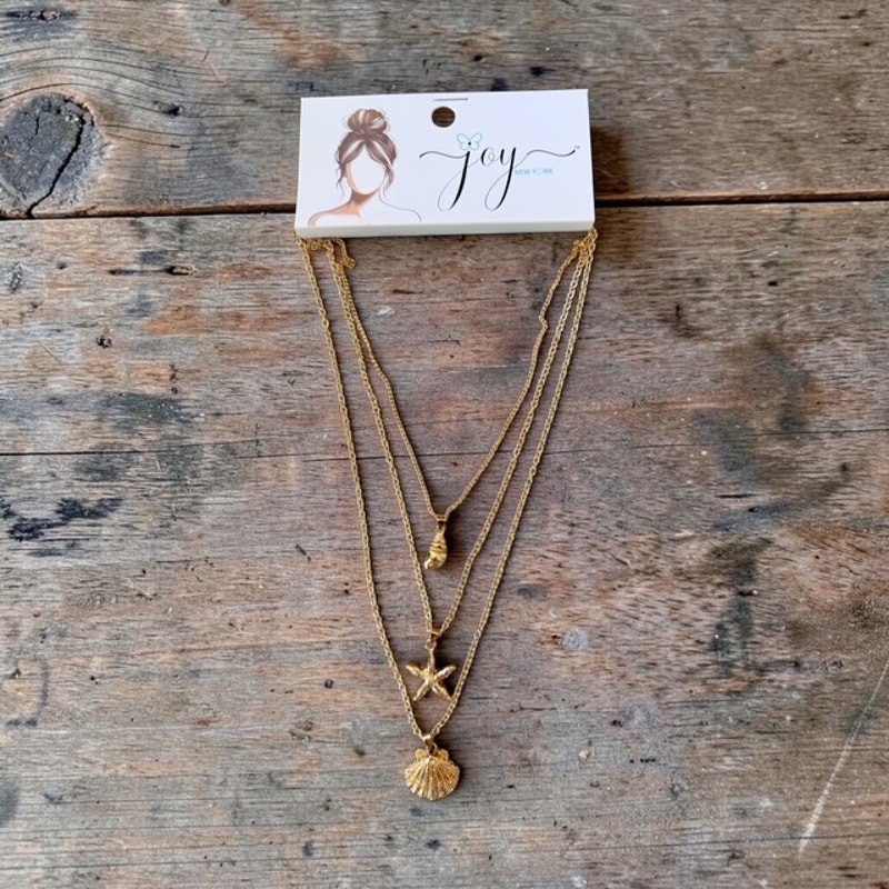 Golden Starfish and Seashell Dreams 3-Tier Necklace