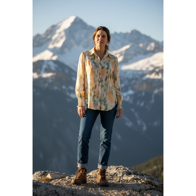 Sage & Sunrise Button Down Blouse with Smock Cuffs - Large - Image 3