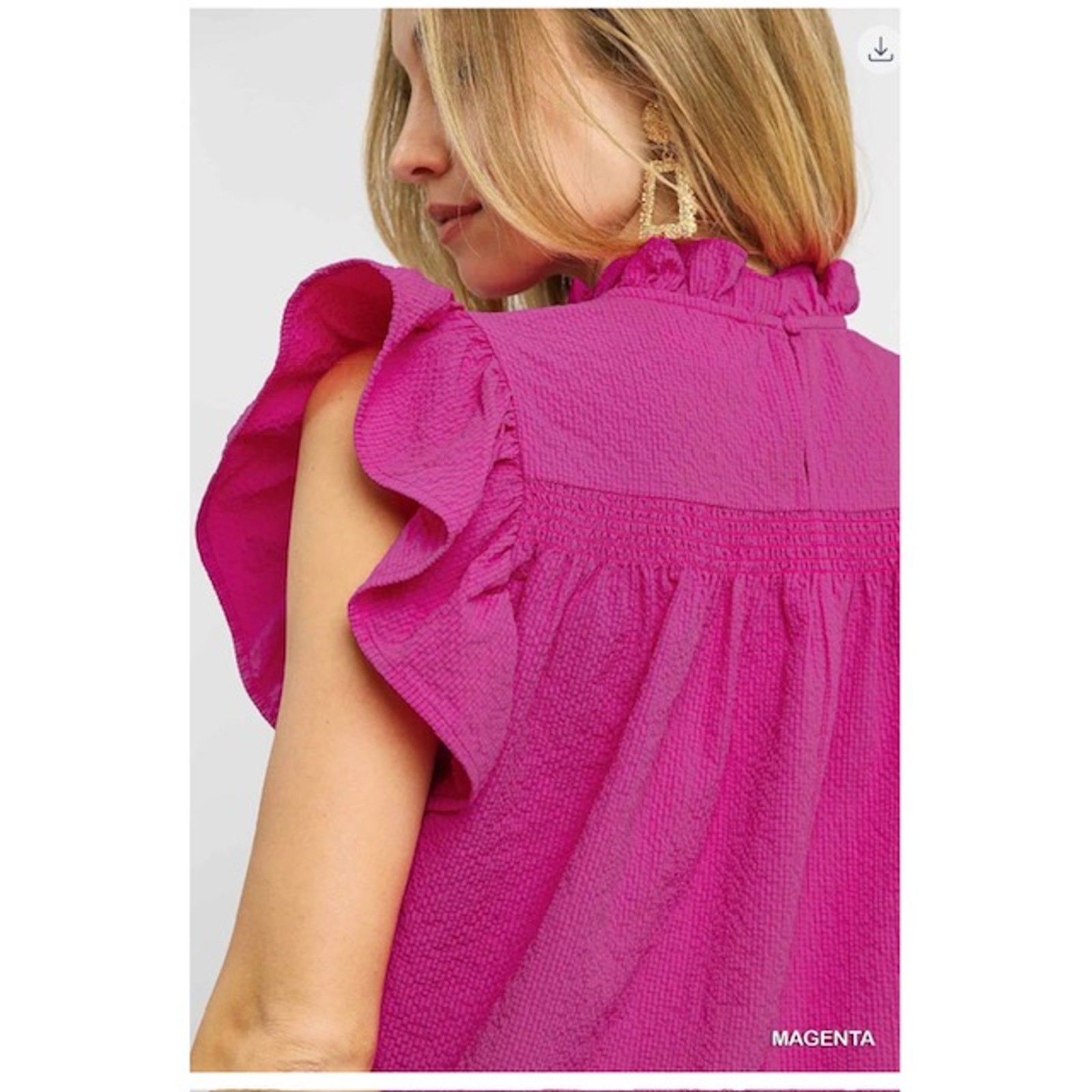 UMGEE Copyright Embroidery Flutter Sleeve Textured Top - Large - Image 3