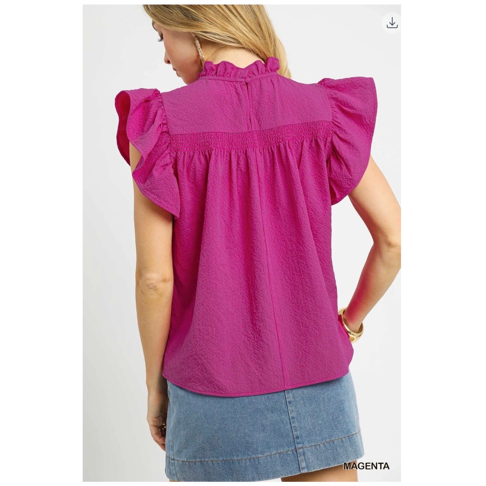 UMGEE Copyright Embroidery Flutter Sleeve Textured Top - Large - Image 6
