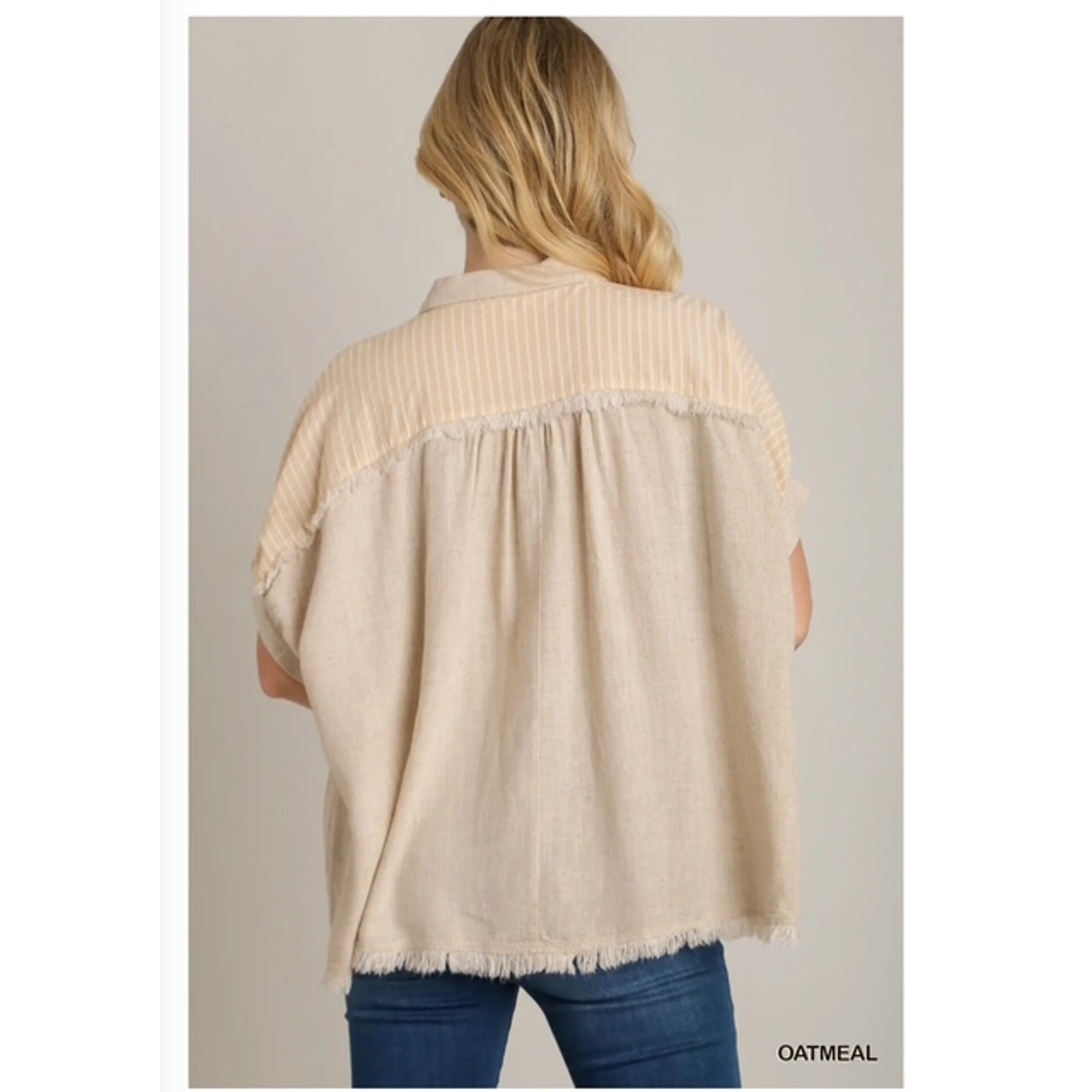 UMGEE - Linen Button Down Stripped & Unfinished Hem - Medium - Image 4